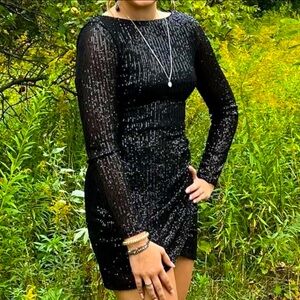 Black sequin, long sleeve homecoming dress. New. Worn once
